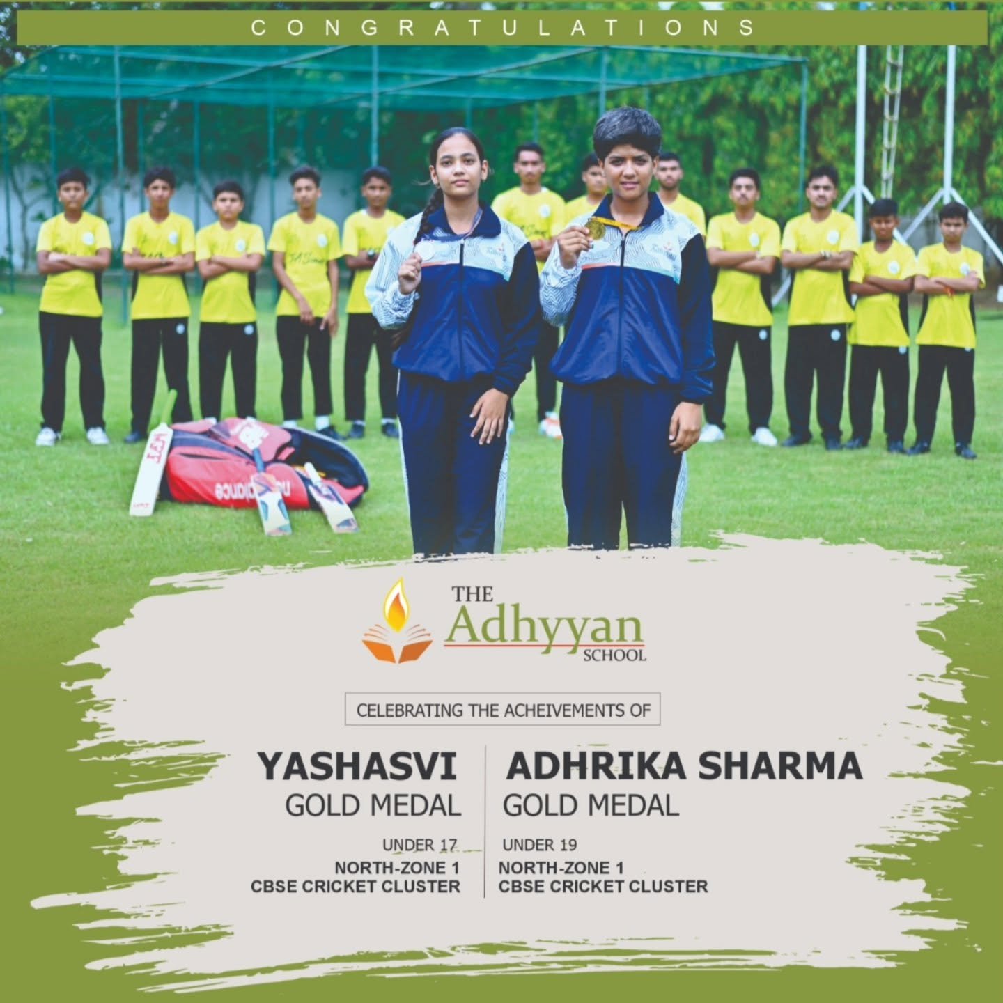 Cricket team members celebrating win in Cluster Championship - The Adhyyan School